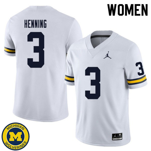 Women Michigan Wolverines #3 A.J. Henning White College Game Jersey